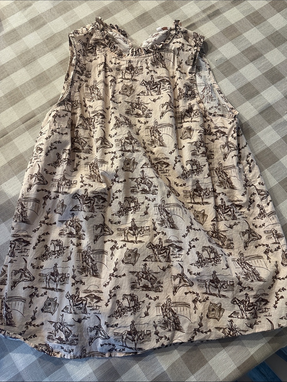 Sleeveless Toile Print Cotton Top in Cream and Brown
